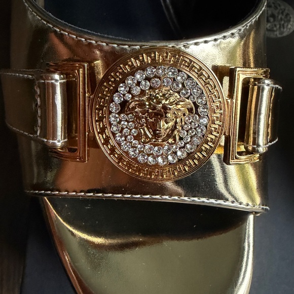 Versace Gold Block Heel Sandals - Picture 7 of 8